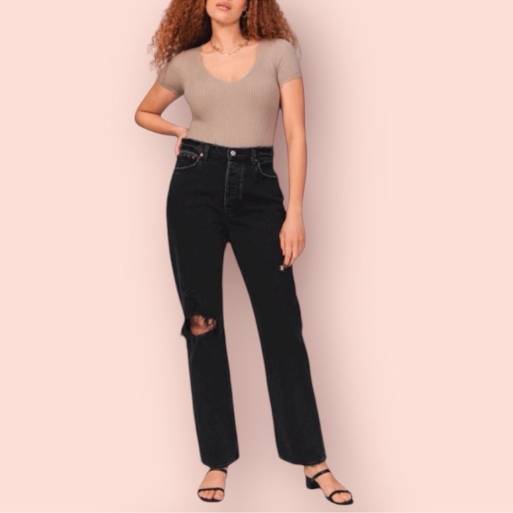 NWT! Abercrombie & Fitch Dad High Rise Ripped Black Wash Jeans